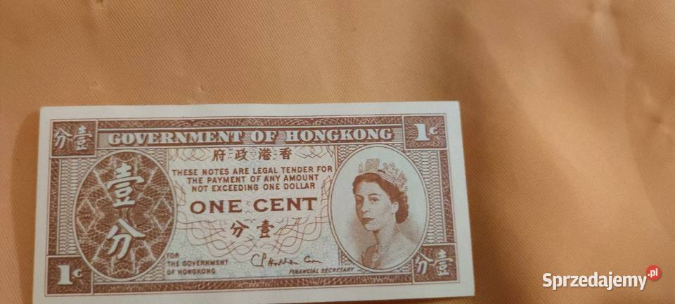 Banknot 1 cent Hong Kong królowa Elżbieta rok 1961