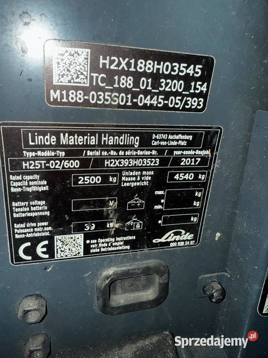wózek widłowy LINDE H25T02600 kabina 34 sekcja Działoszyn