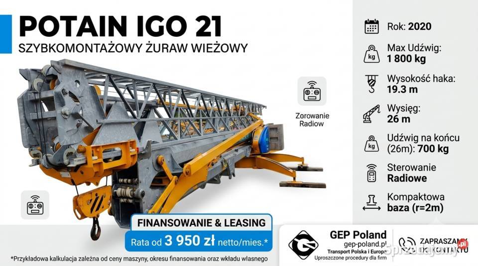Żuraw budowlany dźwig budowlany dekarski prace Poznań