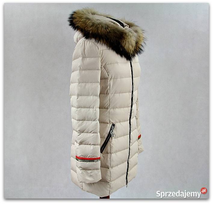 Beżowa Puchowa Kurtka Futro Okazja M38 Moncler Wrocław