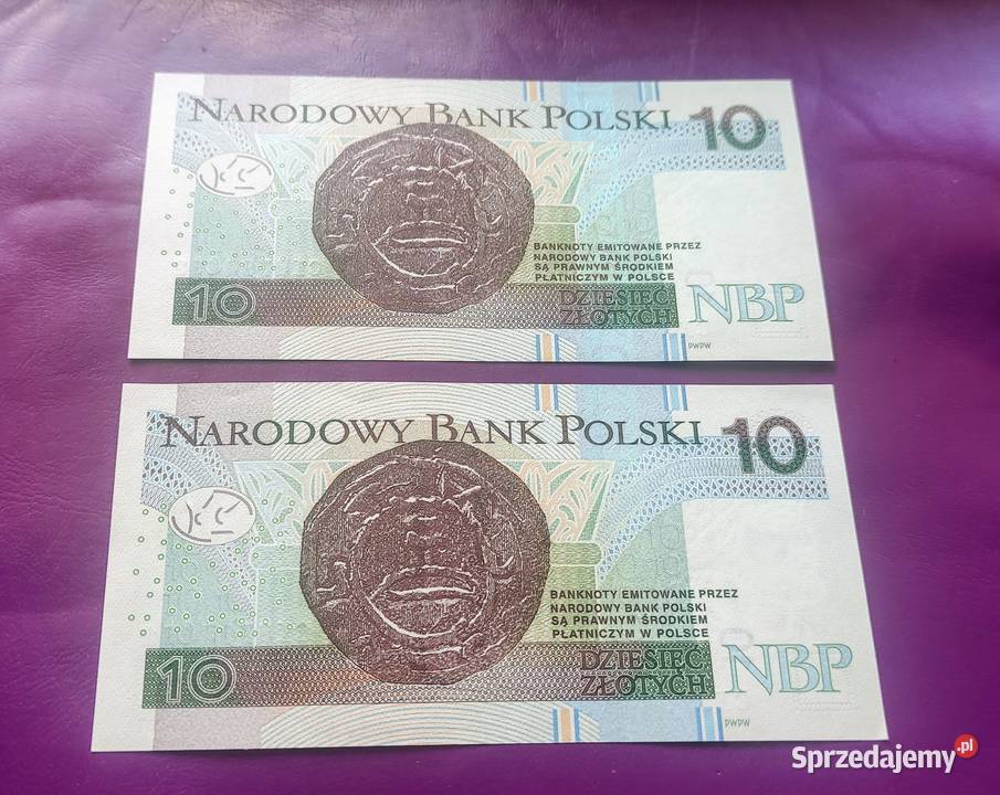 Kolekcja 2 x Banknot 10 2016 kolejne numery UNC mazowieckie Pruszków