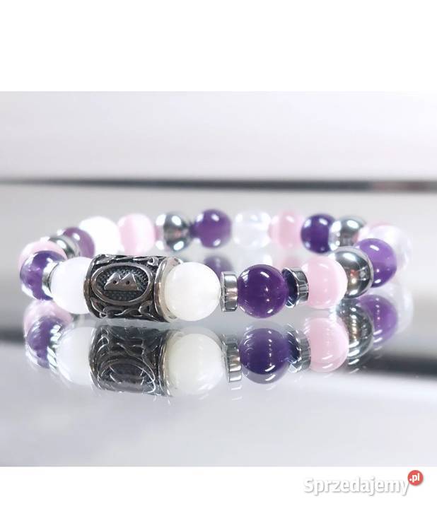BRANSOLETKA RUNA BERKANO KAMIEŃ AMETYST STAL Łódź