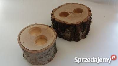 Świecznik drewniany brzoza tealight dwa otwory śląskie Rybnik