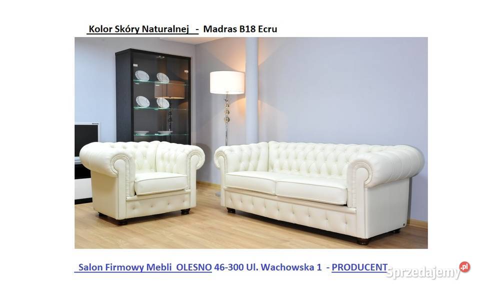 Nowa Kanapa Chesterfield SKÓRA NATURALNA Do Lubliniec