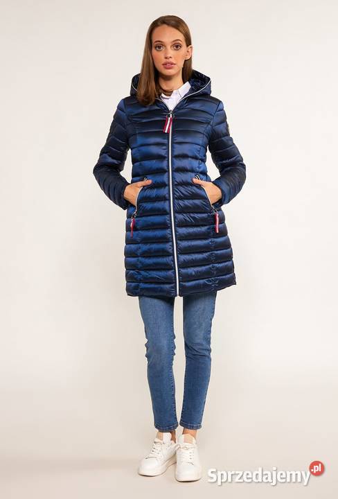 EKSKLUZYWNY płaszcz pikowany damski biały ozdoby Kaptur Łapy