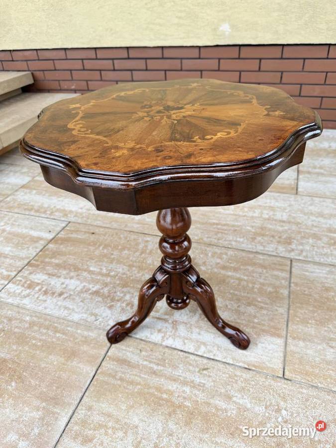 Stolik stylowy z intarsją retro vintage włoski Stoliki kawowe i ławy Sulbiny