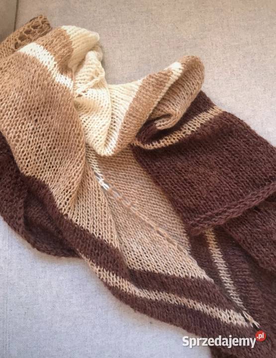 Ogromna chusta szal pasy trzy kolory zrobiona na