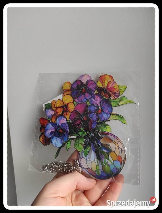 Witraż wiosenna dekoracja okienna bratki kwiatki Płock