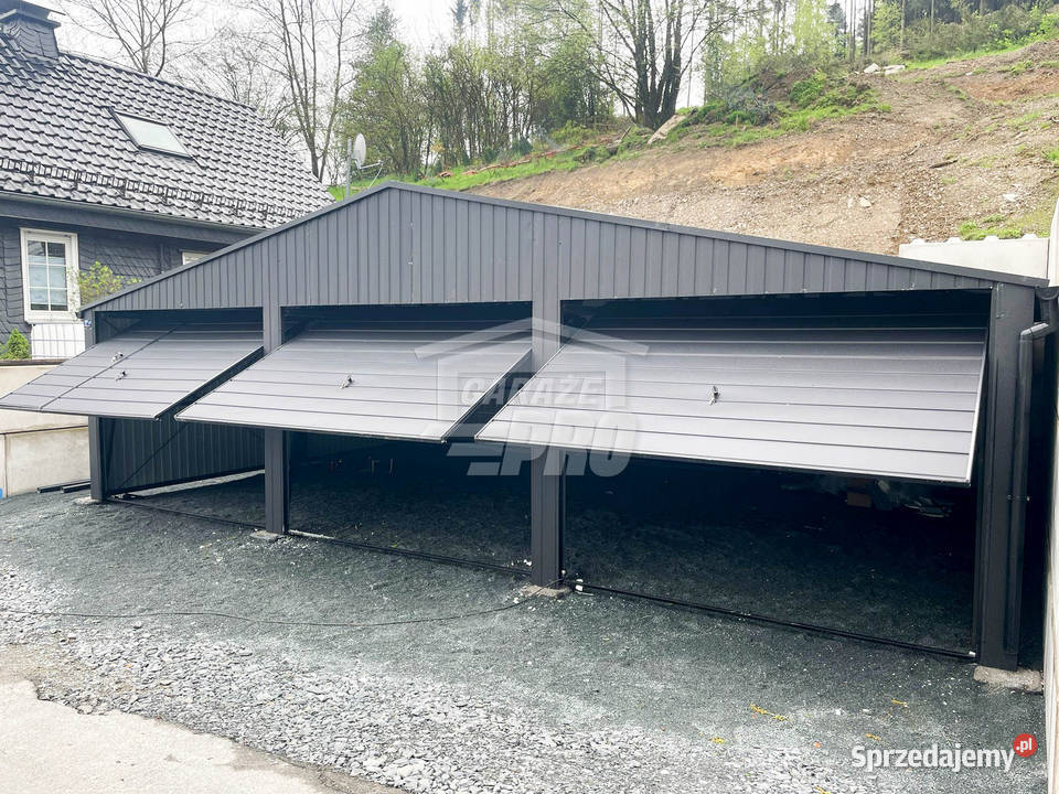 Garaż blaszany 9x6 antracyt 3x brama uchylna 54m2 Konin sprzedam