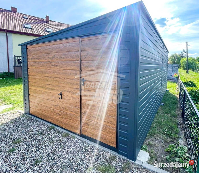 Garaż Blaszany 4x6m Brama Uchylna Drzwi Jasny