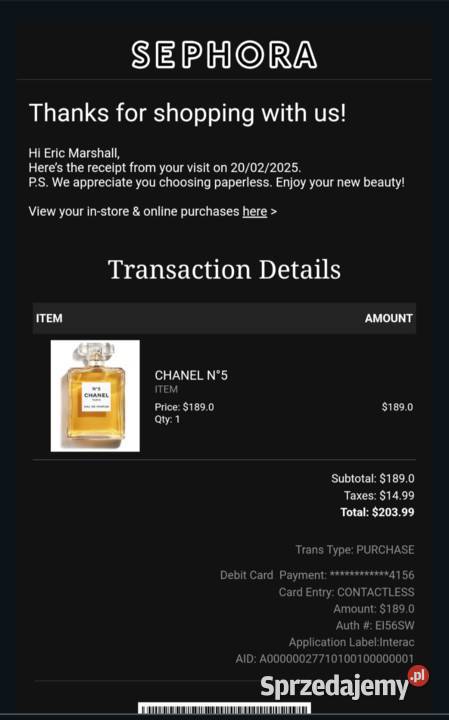 Perfum Chanel N5 Paris 100ml Dla kobiet opolskie Olesno sprzedam
