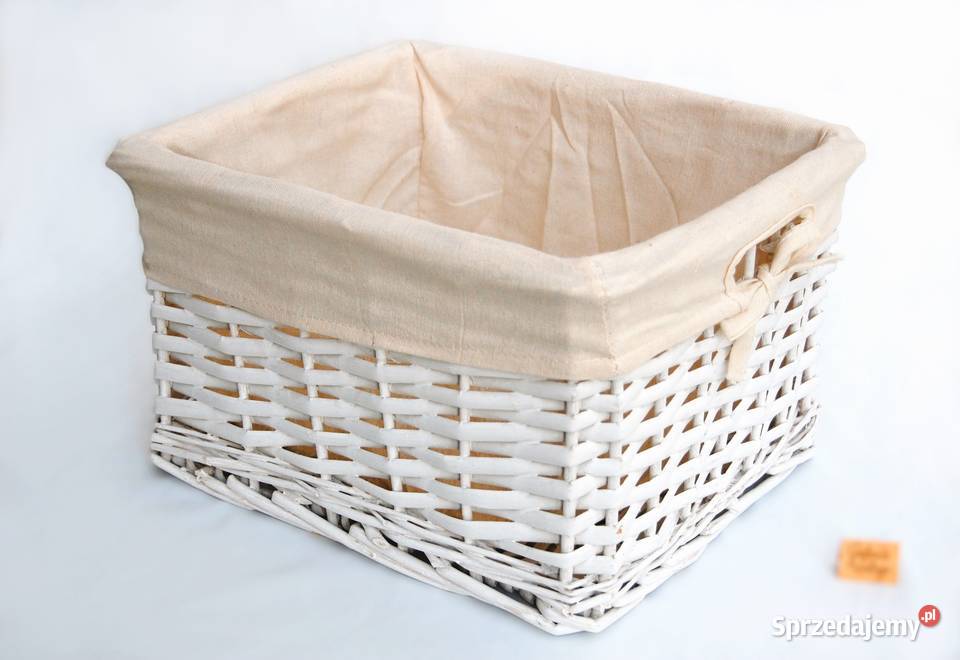 Kosz pleciony rattanowy biały z bawełnianym Lublin