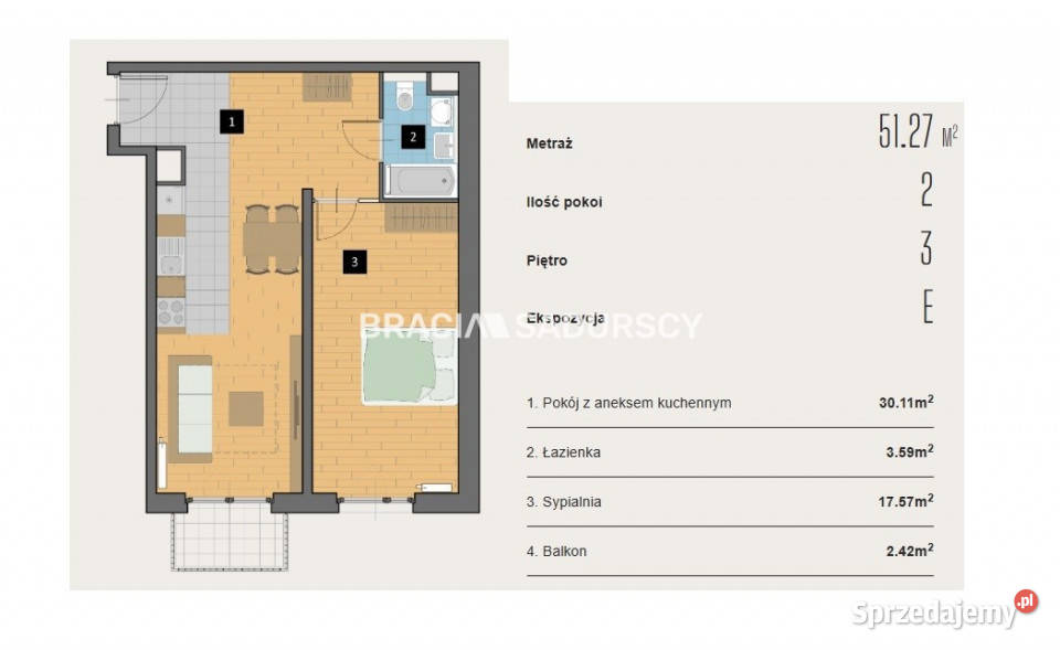 Mieszkanie na sprzedaż Kraków 5127m2 2 pokoje Rok budowy 2024