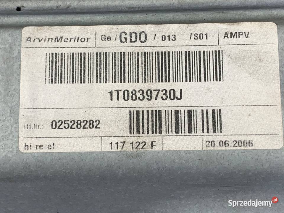 PODNOŚNIK SZYBY PRAWY TYŁ VW TOURAN 1K0959704B