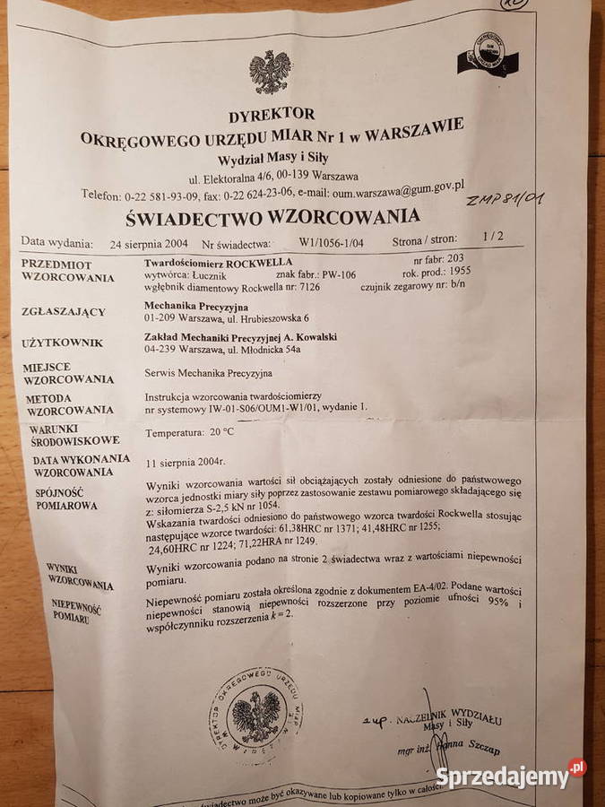 Twardościomierz ROCKWELLA Łucznik polski stan Warszawa