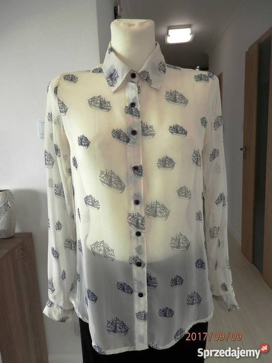 Koszula Kremowa Nadruk w Granatowe Żaglowce podlaskie sprzedam