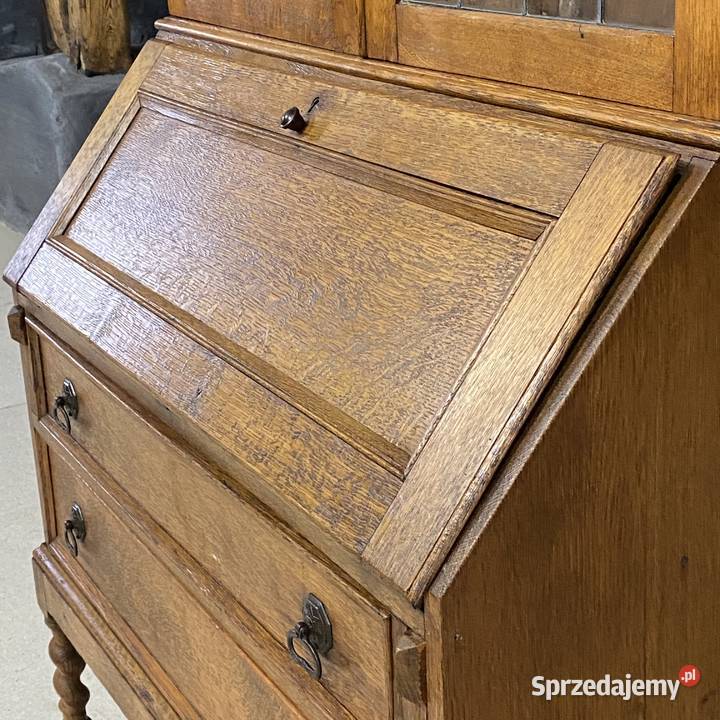 Sekretarzyk dębowy z nadstawką poł XX w witryna Antyki, Sztuka, Kolekcje Budno