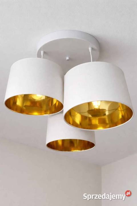 Lampa Wisząca Żyrandol Abażury Biały Złoty E27 Lutynia