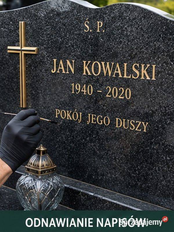 Odmalowanie napisów liter na pomniku nagrobku Wrocław