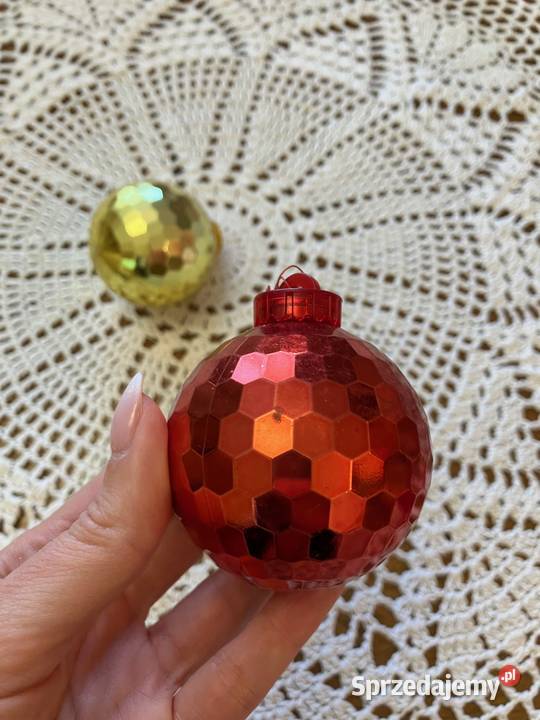 Dwie bombki choinkowe disco ball zlota czerwona Nisko