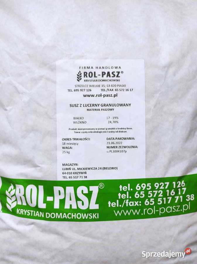 Susz z lucerny granulowany konie bydło króliki Strzelce Wielkie