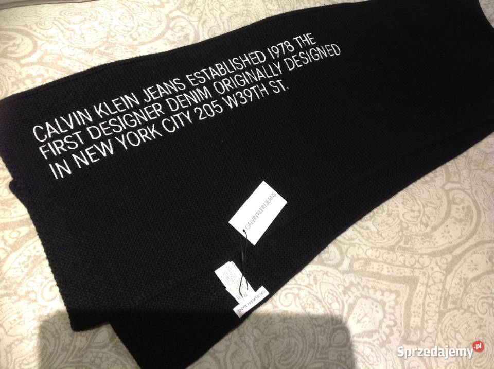 Czarny Długi Gruby Szalik Szal CALVIN KLEIN NOWY Uniseks Nowa Sól