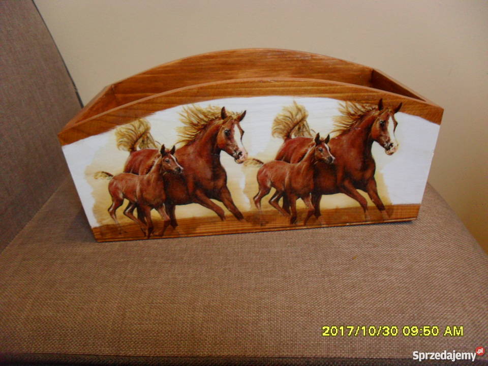 Piękny pojemnik decoupage z motywem koni na wielokolorowy Bochnia sprzedam