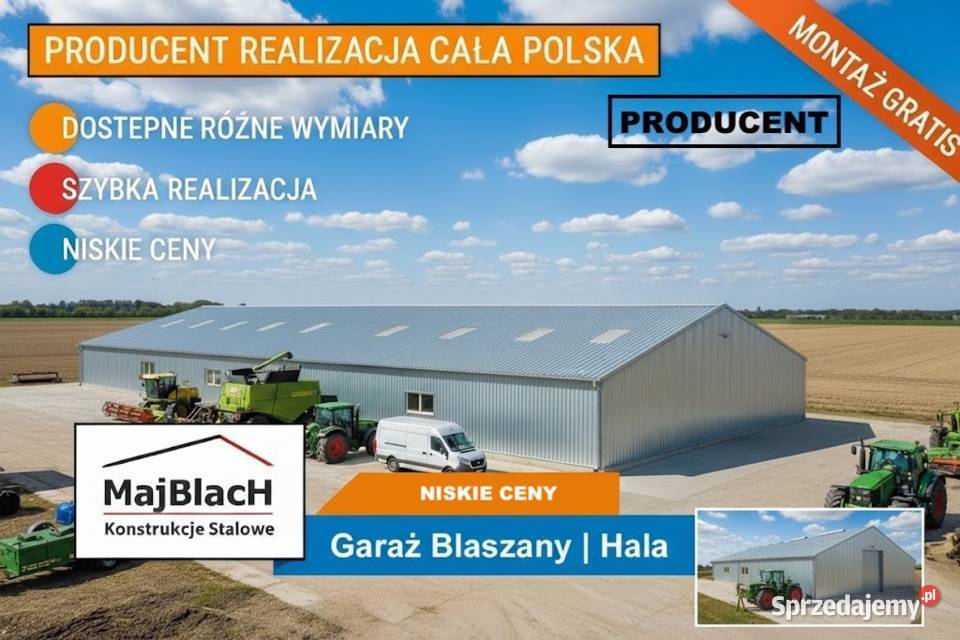 A173Duży Ocynkowany Dwuspadowy Garaż Blaszany Nowa Sól