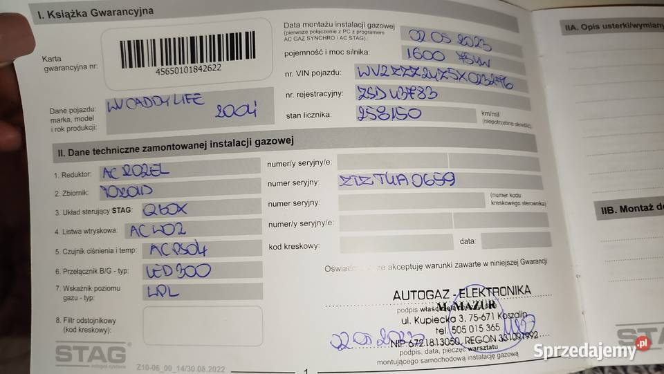 CADDY 16 MPI LPG STAG benzyna+LPG Stargard