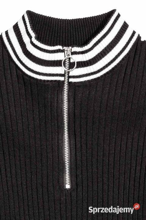 bluzka czarna HM xs 34 zip zamek biały sweter Toruń