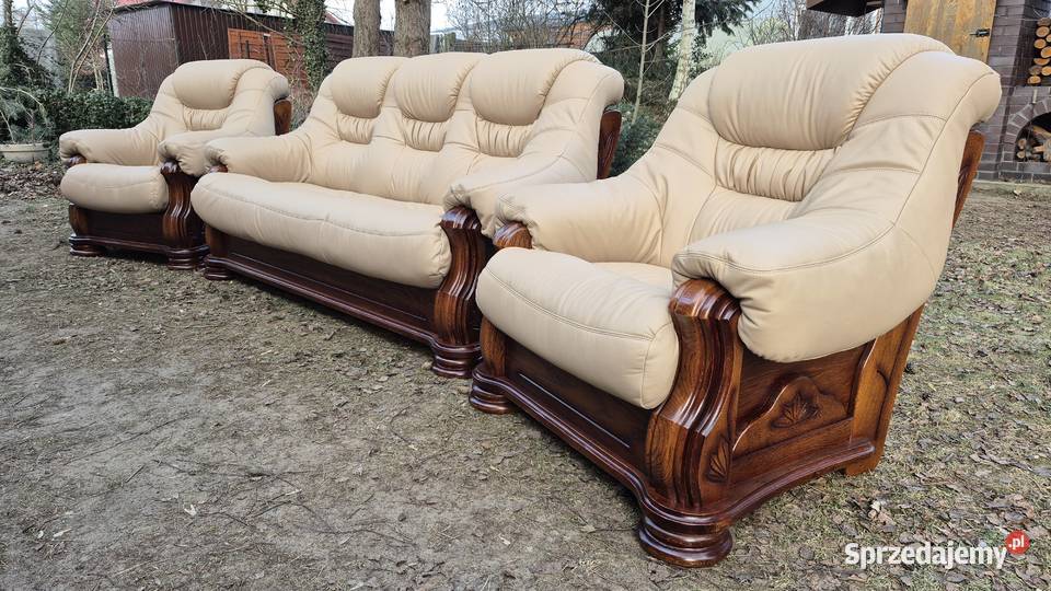 Komplet wypoczynkowy 3 1 1 Nowa skóra naturalna Śmigiel