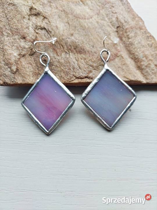 kolczyki perłowy róż szkło witrażowe Rękodzieło Piekary Śląskie