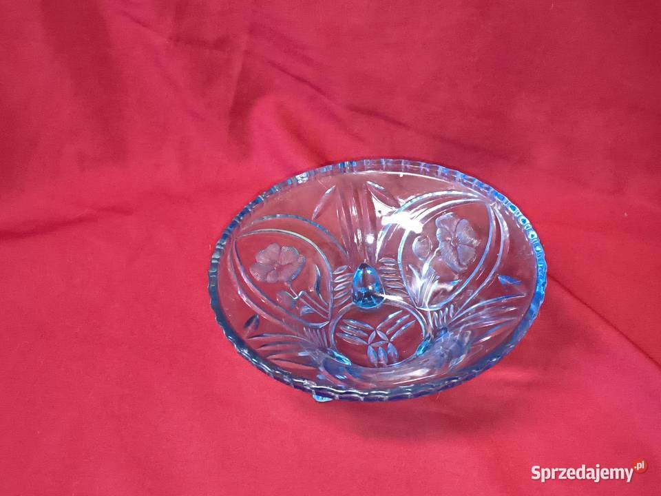 Secesyjna patera szklana na nóżkach szkło Chorzew