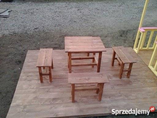 Duży domek dzieci drewniany 1stoliczz 4ławeczki Bystra sprzedam