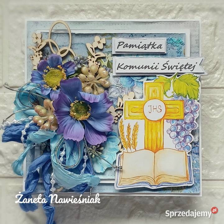 KOMUNIA ŚWIĘTA kartka ręcznie robiona pamiątka małopolskie Mszana Dolna