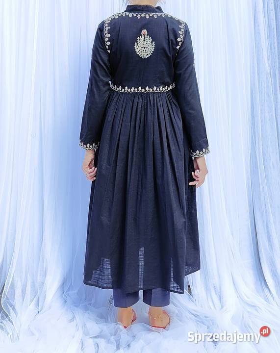 Orientalna czarna suknia tunika S 36 bawełna Szczecin