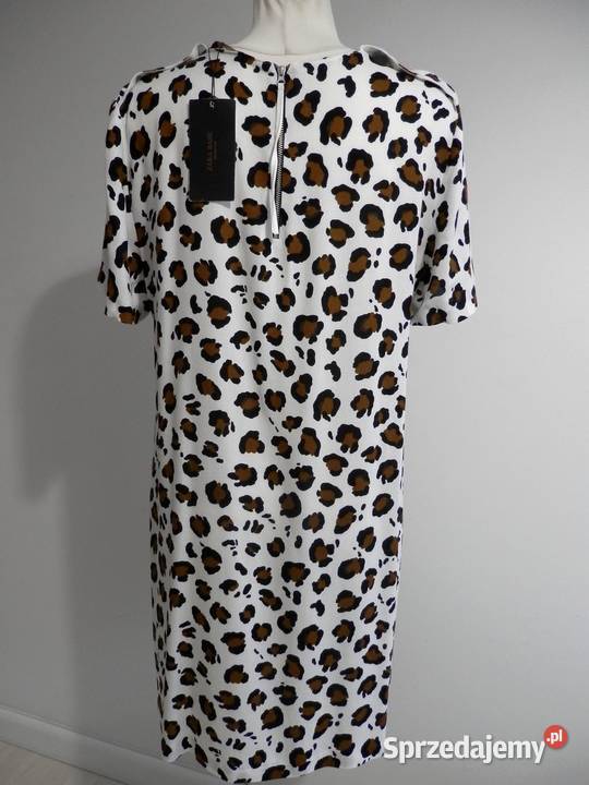 Sukienka Zara Trapezowa Kremowa Modny Nadruk Łomża