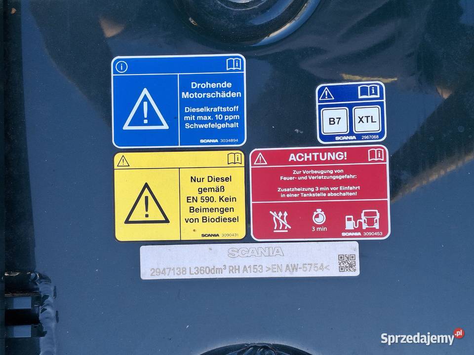 SCANIA ZBIORNIK PALIWA 360L ORYGINAŁ 2947138 Bieleń