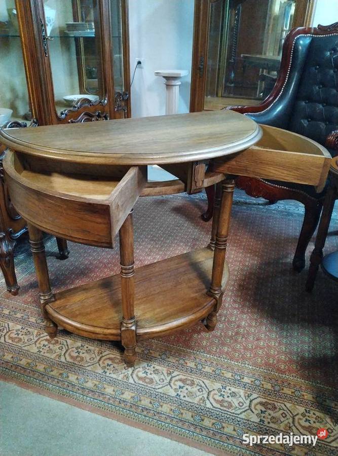 Konsola przyścienna dębowa półokrągła stolik