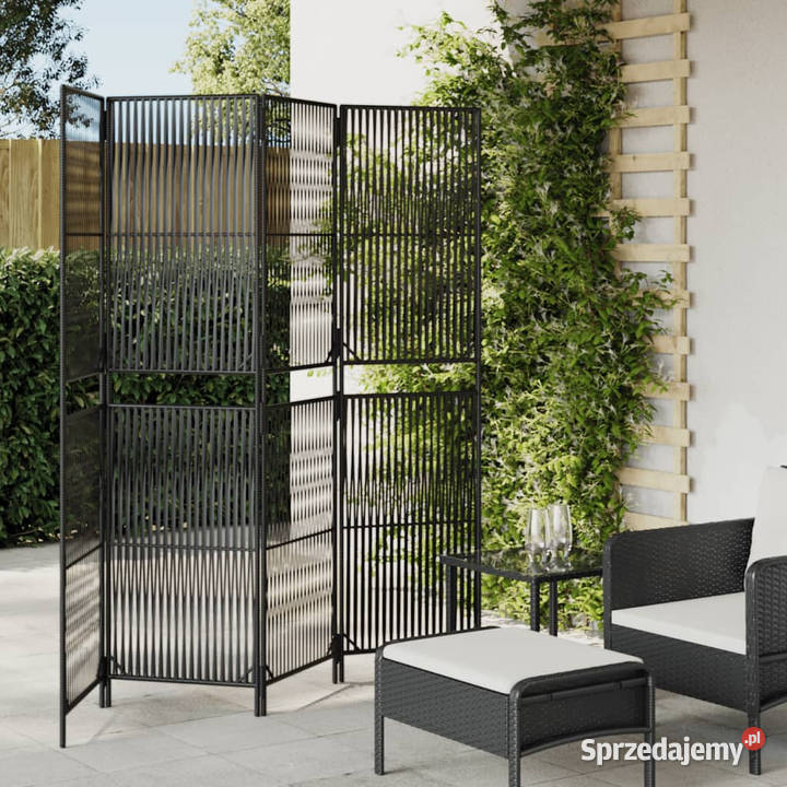 Parawan 4panelowy czarny polirattan WM365376 Warszawa sprzedam