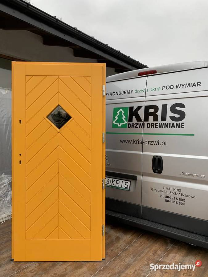 DRZWI ZEWNĘTRZNE GR 75MM DREWNIANE dąb ral 5010 Grzybno sprzedam