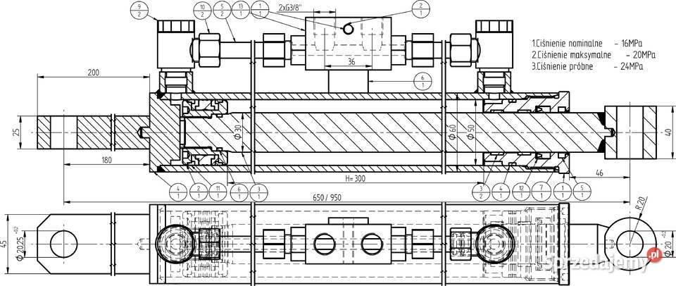 SIŁOWNIK HYDRAULICZNY Z ZAWOREM SMT1OH 50x30 nieuszkodzony Solec Kujawski