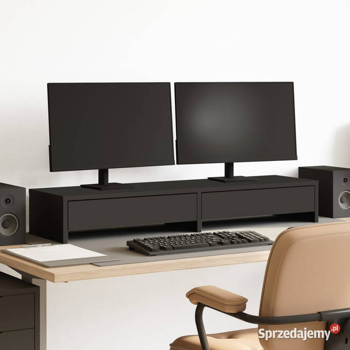 Podstawka pod monitor z szufladami czarna