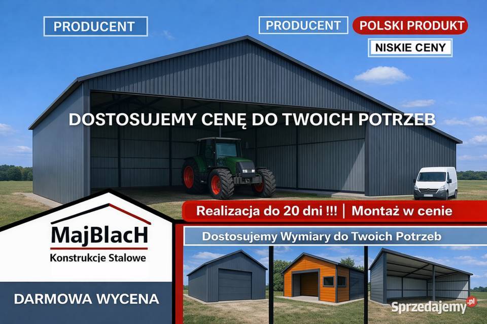 Duża WiataHala Garaż Blaszany Montaż Profil 80m2 Opatów