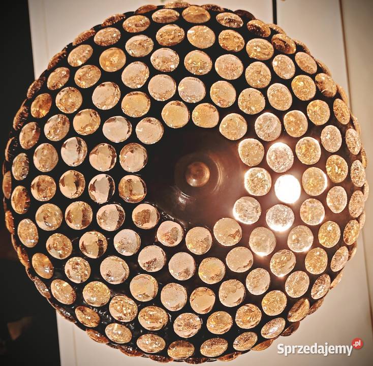 Piękna lampa witrażowa mosiądz szklane kaboszony Wysoka