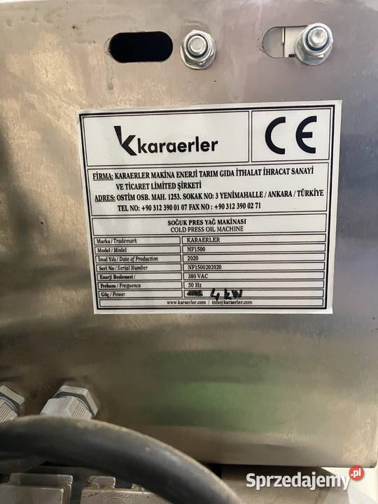 Prasa do tłoczenia olejów Koźmice Wielkie sprzedam