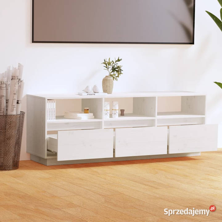 Szafka pod telewizor biała 140x37x50 lite drewno