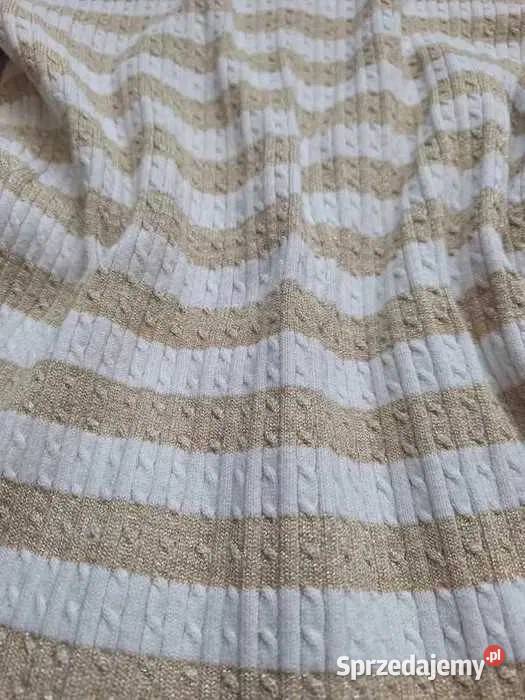 Świetny sweterek w biało złote paski błyszczący