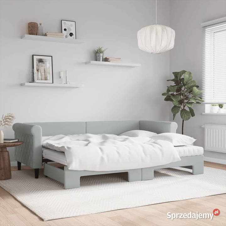 Sofa rozsuwana z materacami jasnoszara aksamit Warszawa