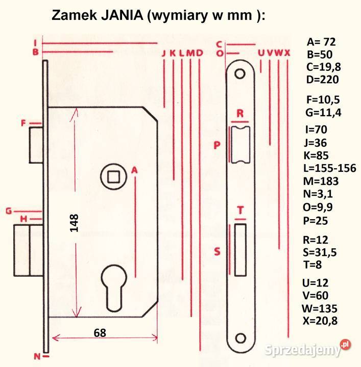 Zamek wpuszczany Jania 7250 LEWY Radom